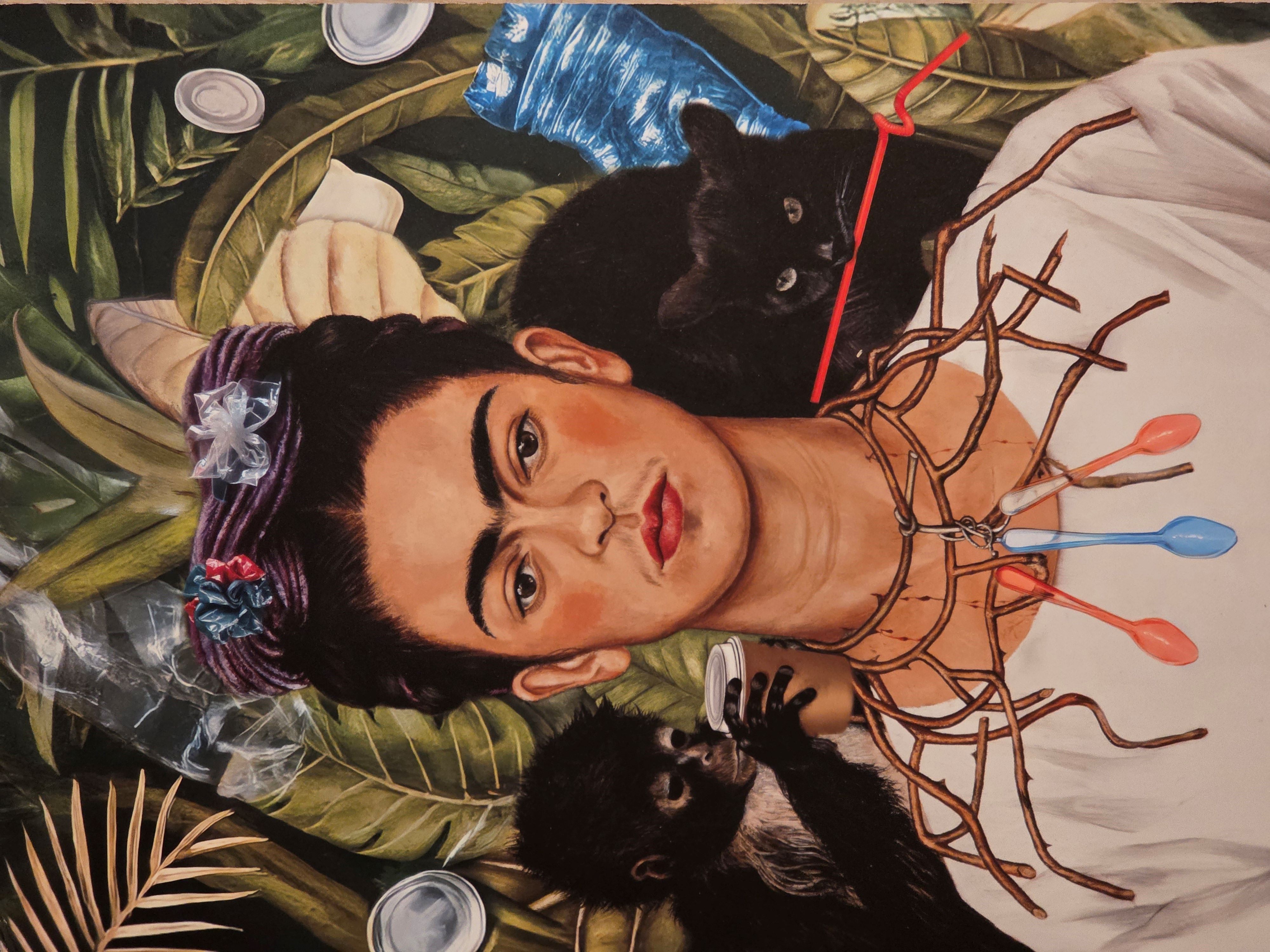 bearbeitetes Bild Frida Kahlo "Selbstbildnis mit Dornenhalsband"