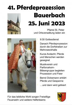 Plakat Bauerbacher Pferdeprozession 2023