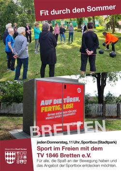 Plakat zu "Fit durch den Sommer" an der Sportbox im Stadtpark