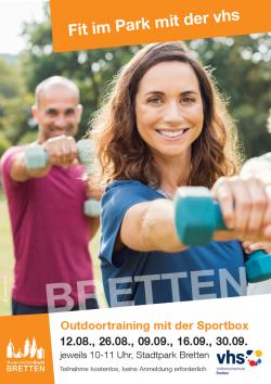 Plakat "Fit im Park mit der vhs" im Brettener Stadtpark